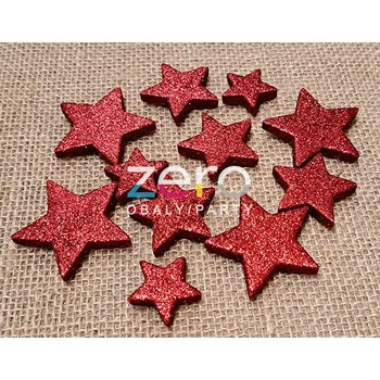 Hvězda plná pr. 3,5-5,5 cm (24 ks) - čevená s glitry