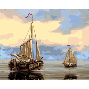 ZUTY Malování podle čísel - DVĚ RYBÁŘSKÉ LOĎKY NA KRAJI MOŘE Rozměr: 40x50 cm, Rámování: bez rámu a bez vypnutí plátna