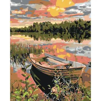 Hračka ZUTY Malování podle čísel - LOĎKA V RÁKOSÍ Rozměr: 40x50 cm, Rámování: vypnuté plátno na rám