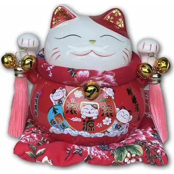 Jade Temple Maneki Neko červená soška