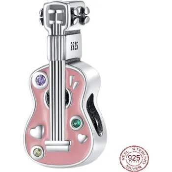 Přívěsek Charm Sterlingové stříbro 925 Kytara růžová, korálek na náramek zájmy