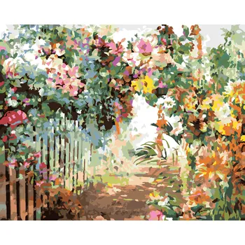 ZUTY Malování podle čísel - JARNÍ KVĚTINY U PLOTU Rozměr: 40x50 cm, Rámování: bez rámu a bez vypnutí plátna