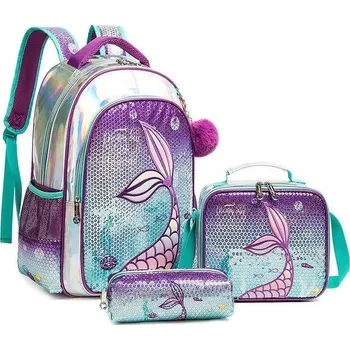 Školní batoh Dívčí školní batoh s flitry a doplňky - B