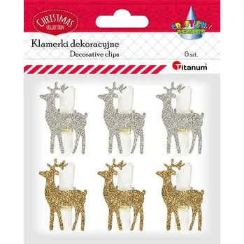 Vánoční dekorace Dřev. kolíčky, Vánoce, sob, zlaté, stříbrné, 6x35mm, 6ks