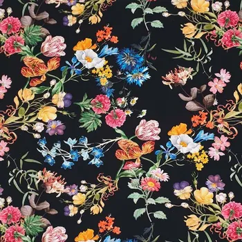 Úplet B0066 černý, barevné květiny, š.170