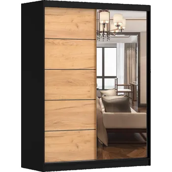 Šatní skříň Eoshop Šatní skříň Vis 05, Craft gold / Černá se zrcadlem, osvětlení: ne