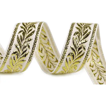 Stuha s lurexem šíře 30 mm, barva 2 Off White zlatá