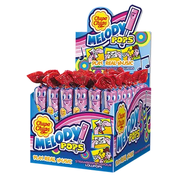 Bonbon ChupaChups Lízátko MELODY POPS 15 g s JAHODOVOU příchutí - pískací lízátko (balení 40 ks) (pískací lízátko / cena za balení 48 ks )