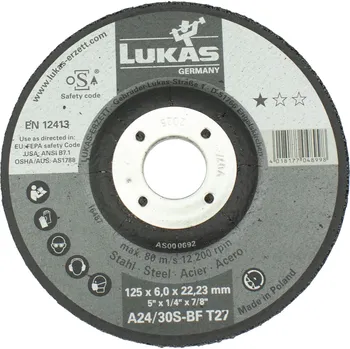 Řezný kotouč Kotouč brusný LUKAS, 125 x 6,0mm, 22,2mm, ocel