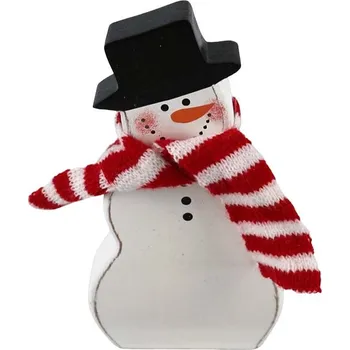 Vánoční dekorace Dekorace dřevo 80×150mm sněhulák, bílá, černá, červená