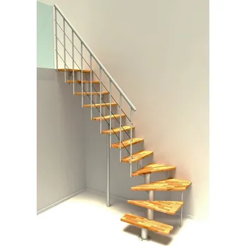 Modulové lomené schody Minka Comfort White Buk 1/4, bílá barva konstrukce, světle hnědé nášlapy