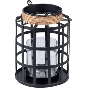 Lucerna Kovová drátěná lampa na svíčku, černá – 125×165 mm