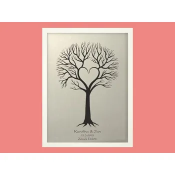 Svatební dekorace Svatební strom 4 se jmény v bílém rámu 43 x 53 cm