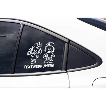 Samolepící dekorace Samolepka Děti v autě s vlastním textem Barva: Bílá, Velikost: Šířka 30cm