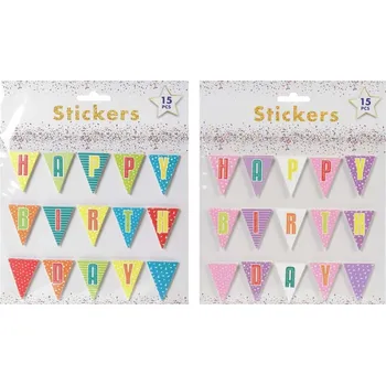 Party dekorace Samolepka Párty 3D plast 180x220mm Happy Birthday, mix barev
