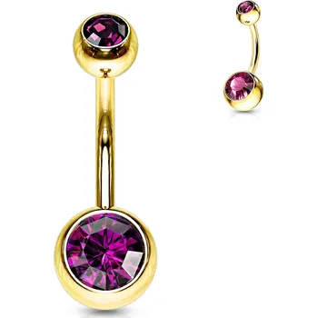 Piercing Atreya Zlatý piercing do pupíku s kamínky Barva: Fialová, Velikost: 1,6 mm, Velikost koncovky: 5 & 8 mm