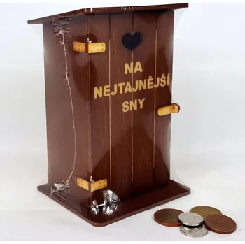Pokladnička Pokladna kadibudka dřevěná tmavá s nápisem - Na nejtajnější sny