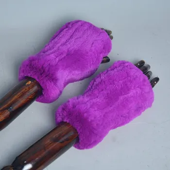 Rukavice Zimní dámské luxusní rukavice bez prstů z pravého "králíka" - jednobarevné Barva: purpurová
