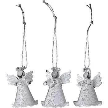 Vánoční dekorace Anděl sklo 3 ks v krabičce na zavěšení, pískovaný, bílý