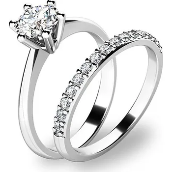 Prsten Zásnubní prsten bílé zlato 585/1000 zirkon set zásnubních v bílém 10720-SET01-BB velikost 60