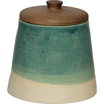 Dóza na potraviny dóza na sypké potraviny 0,5L s dřevěnou pokličkou - kameninový potravinový obal - speciální edice (ruční výroba)