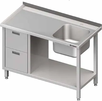 Dětský stůl Stůl s jednokomorovým dřezem z pravé strany a blokem dvou zásuvek a policí 1500x600x850 mm | STALGAST, 980996150