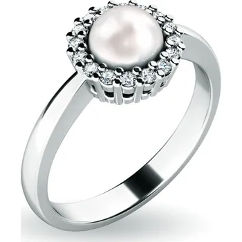 Prsten Dámský prsten bílé zlato 585/1000 přírodní diamant 0.080 ct perlový 10928-B velikost 64