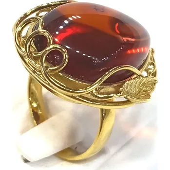 Prsten pozlacený stříbrný prsten s jantarem L718
