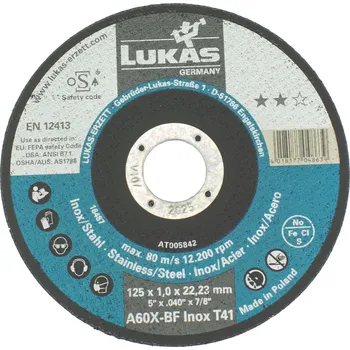 Řezný kotouč Kotouč řezný, 125 x 1,0mm, A60X-BF INOX, LUKAS