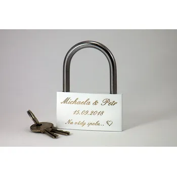 Visací zámek Zámek lásky se jmény - bílý