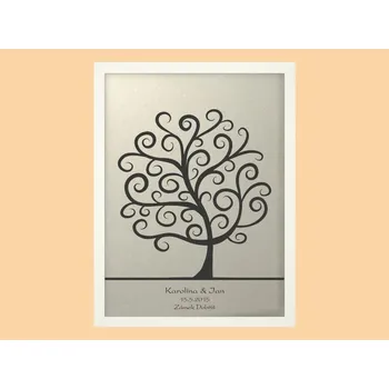 Svatební dekorace Svatební strom 2 se jmény v bílém rámu 43 x 53 cm