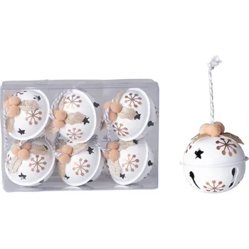 Vánoční dekorace Rolničky s dekorem 6ks 50mm, bílá