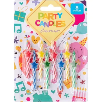 Dortová svíčka Emocio Dortové svíčky 8ks 60mm bez svícnů hvězda spirála, mix barev