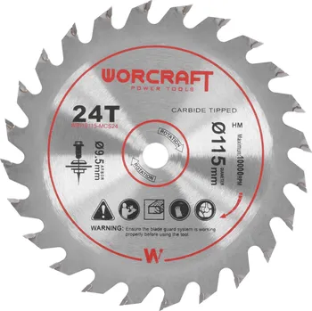 Pilový kotouč Kotouč pilový, na dřevo, 115mm, 24 zubů, 9,5mm, 1,8mm, TCT, WORCRAFT