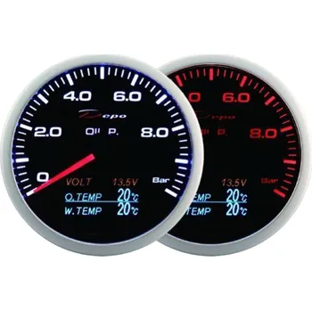 Budík Budík DEPO 4v1 60mm Black - Tlak oleje + Teplota oleje + Teplota vody + Voltmetr