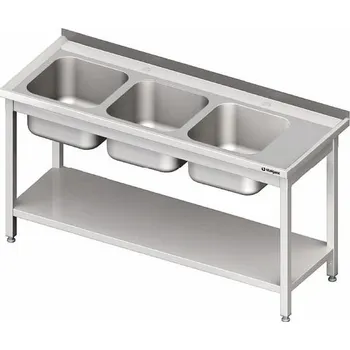 Dětský stůl Stůl s tříkomorovým dřezem a policí 1700x600x850 mm | STALGAST, 981146170