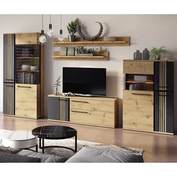 Obývací stěna Obývací stěna MOLTO c + LED osvětlení | 5 dílů | artisan/černá