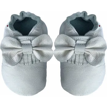 Capáčky CAROZOO Kožené capáčky s koženou podrážkou mašlička bílá 12-18 měsíců Bílá 21,5