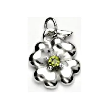Přívěsek Stříbrný přívěsek čtyřlístek , zirkon olivín - P219 (Stříbrný čtyřlístek přívěsek)