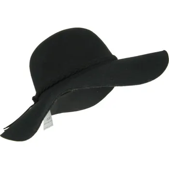 Klobouk Černý klobouk s koženým páskem (Dámský klobouk s širokou krempou)