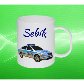 Dětská kuchyňka Plastový hrneček policejní auto s vlastním jménem (dětský plastový hrneček)