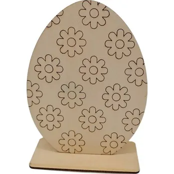 Velikonoční dekorace Dřevěný výřez, VAJÍČKO S KYTIČKAMI, se stojánkem, 14 x 10,7 cm, 1 kus