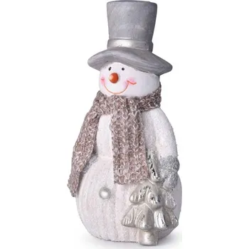 Vánoční dekorace Sněhulák keramika 100X200mm, bílá s šedou