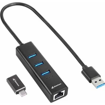 USB hub 3portový hliníkový hub USB 3.2 Gen 1 + Ethernet, dokovací stanice