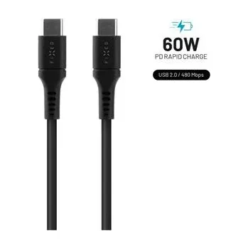 Fixed Krátký nabíjecí a datový Liquid silicone kabel s konektory USB-C/USB-C a podporou PD, 0.5m, USB 2.0, 60W, černý