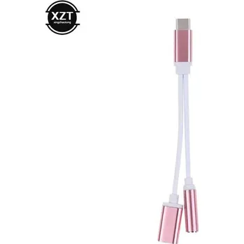 Náhradní díl pro mobilní telefon Kabel typu C na 3.5mm jack s nabíjecím adaptérem - Růžové zlato