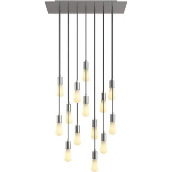 creative cables Závěsná lampa se 14 světly, s obdélníkovým XXL baldachýnem Rose-one, textilním kabelem a kovovými komponenty Barva: Hladký ocelový dibond