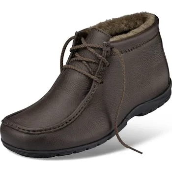 Pánská zdravotní obuv Pánské kožené zimní mokasíny s podšívkou z beránčí kožešiny, hřejivé, vodoodpudivé, protiskluzové, hnědá: 41