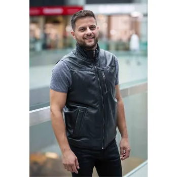 Pánská vesta Pánská černá kožená vesta Velikost 50