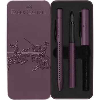FABER-CASTELL plnicí a kuličkové pero Grip Profi, 2ks vínové v kovové krabičce